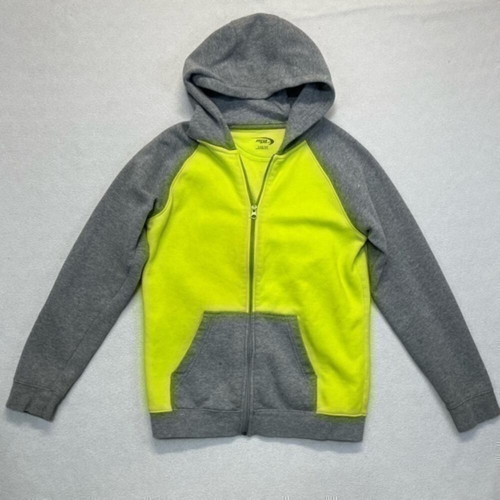 Neon Green Gray Full Zip Hoodie Size Large 12-14